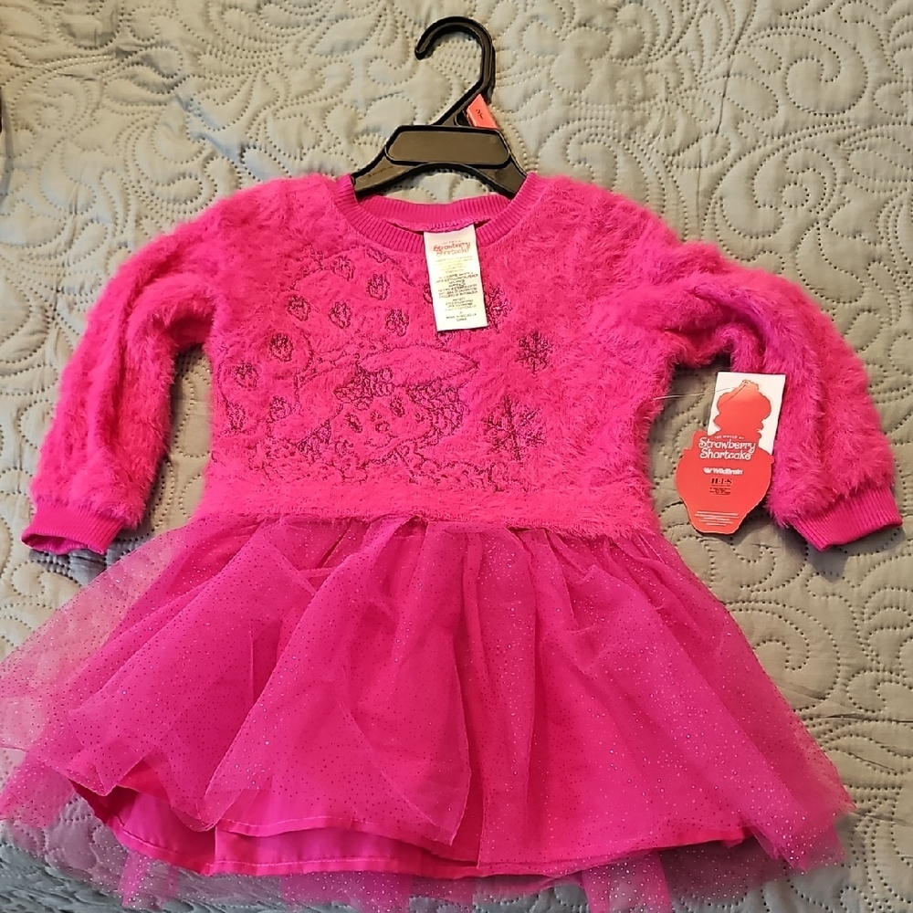 Strawberry Shortcake Toddler Girls Eyelash Knit Tutu Long Sleeve Dress